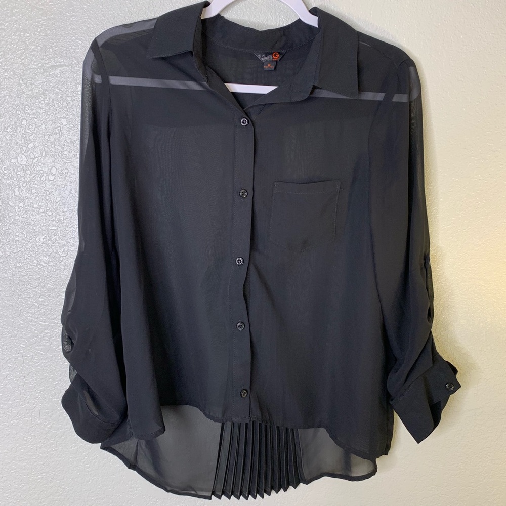 Guess black sheer button down, size M.